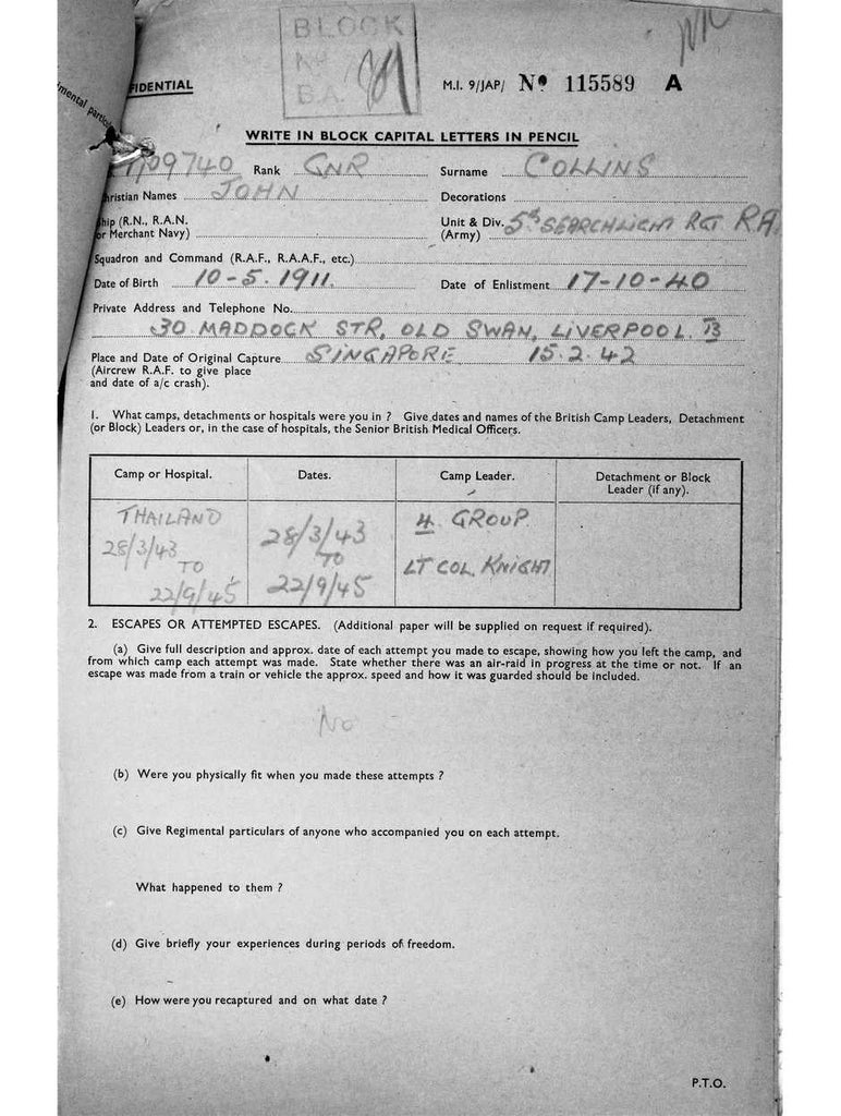 Collins, John DOB 10 5 1911