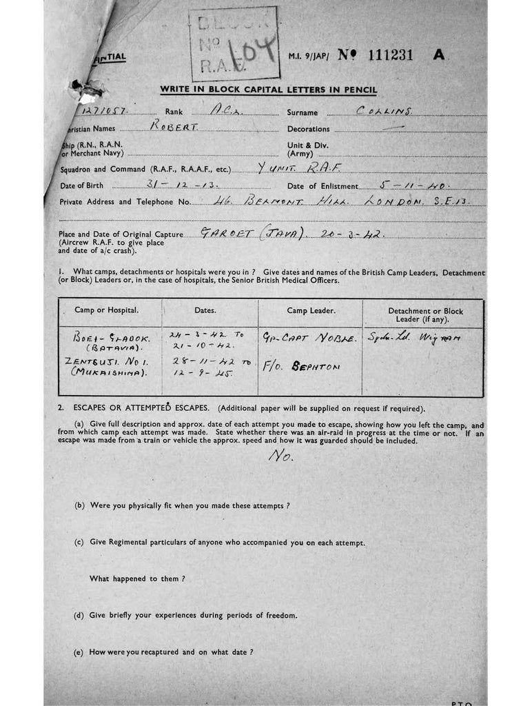 Collins, Robert DOB 31 12 1913