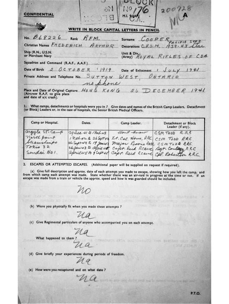 Cooper, Frederick Arthur DOB 2 10 1919