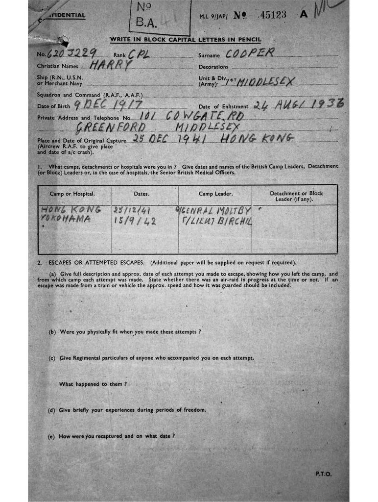 Cooper, Harry DOB 9 12 1917