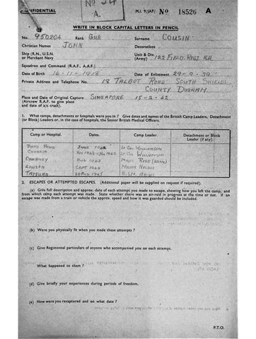 Cousin, John DOB 16 11 1918
