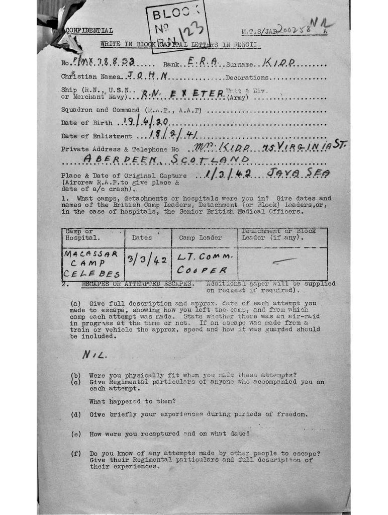 Kidd, John DOB 19 6 1920