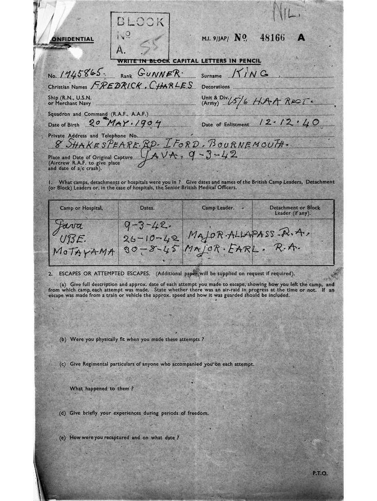 King, Frederick Charles DOB 20 05 1907
