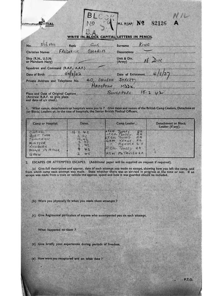 King, Frederick Charles DOB 30 03 1922