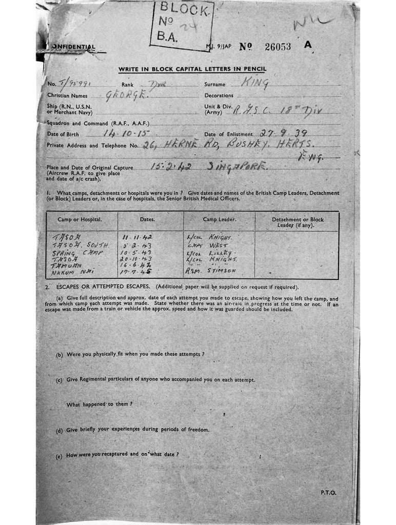 King, George DOB 14 10 1915