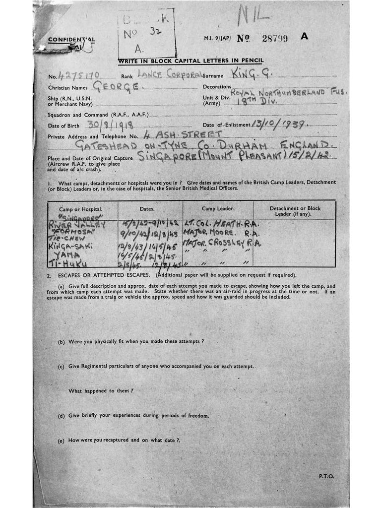 King, George DOB 30 08 1918