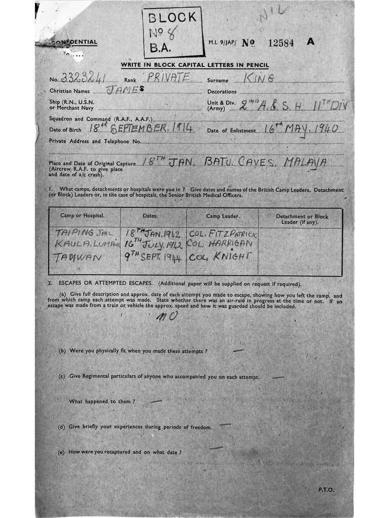 King, James DOB 18 09 1914