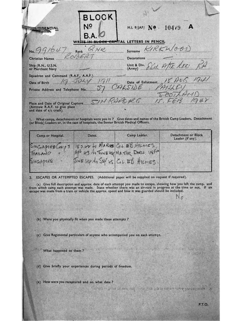 Kirkwood, Robert DOB 19 07 1911