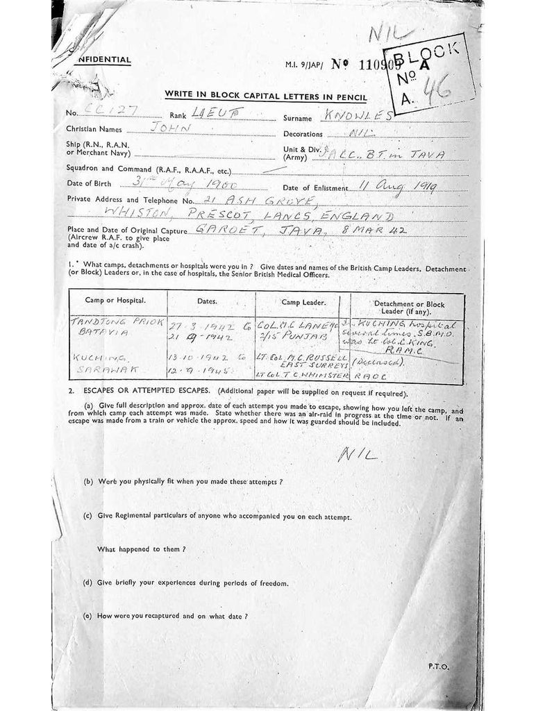 Knowles, John DOB 03 05 1900