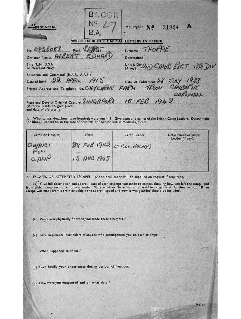 Thorpe, Albert Edward DOB 22 5 1915
