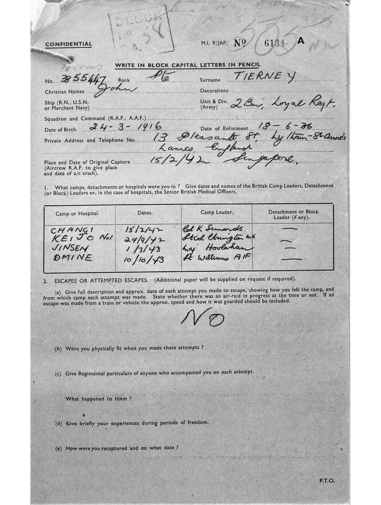 Tierney, John DOB 24 3 1916